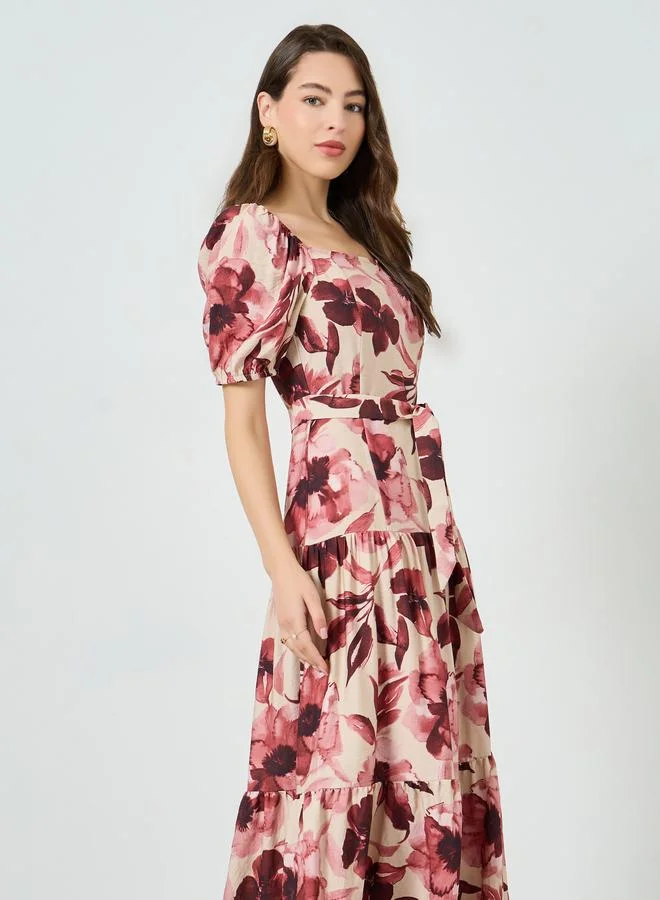 ستايلي فستان طويل بأكمام منفوخة وطبعة زهور